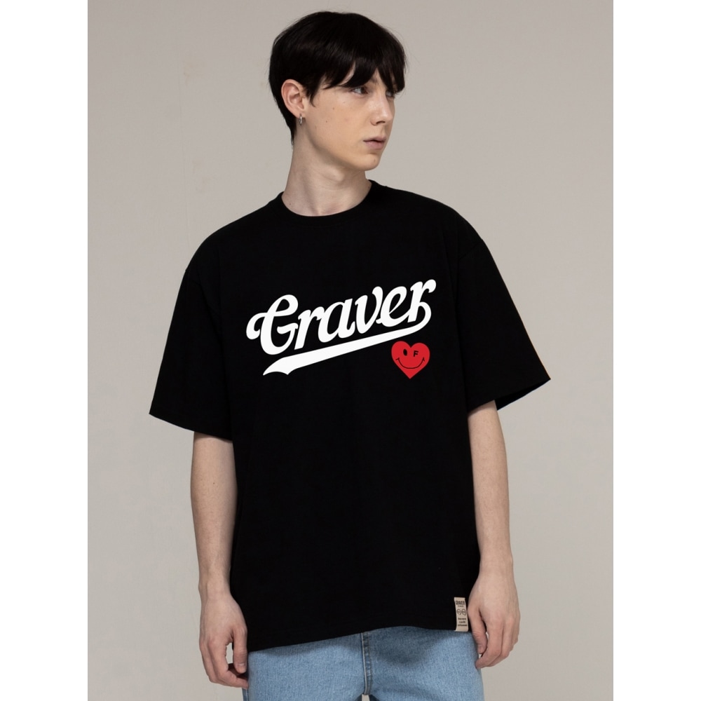 グレイバーベースボールロゴハートスマイルショートスリーブ Tシャツ 5color