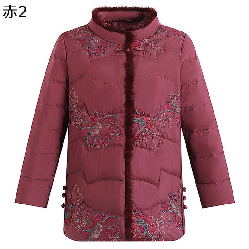 レディースパファージャケット レディース 刺繍 花 花柄 コットンジャケット ファー付き 長袖 綿入れ い アウター 綿服 柔らかい 軽便 婦人 シニア 秋服 冬服 中高年 50-70代 カジュアル