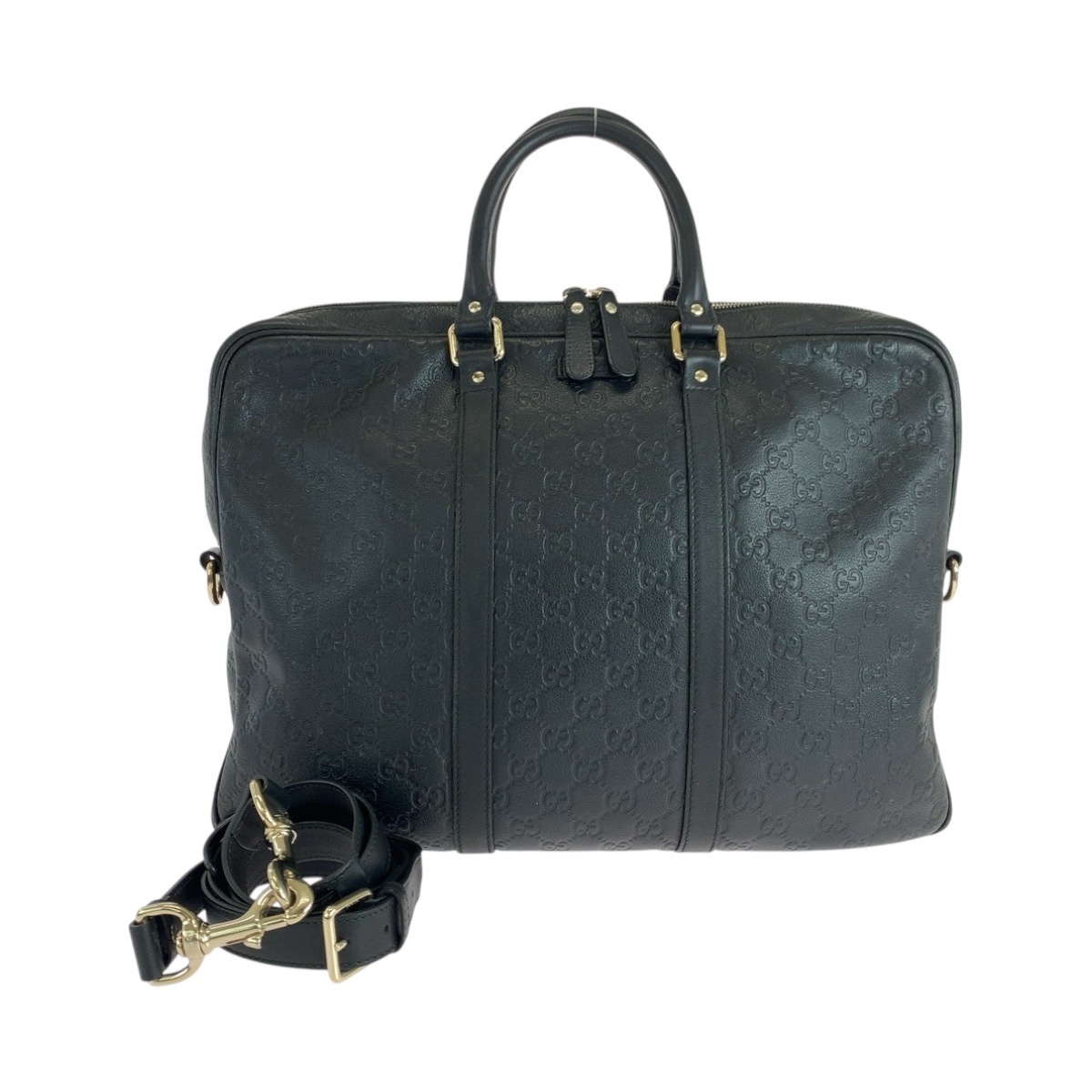 美品 グッチシマ ブラック 黒 シルバー金具 レザー 208463 ビジネスバッグ ショルダーバッグ 2way メンズ 504458