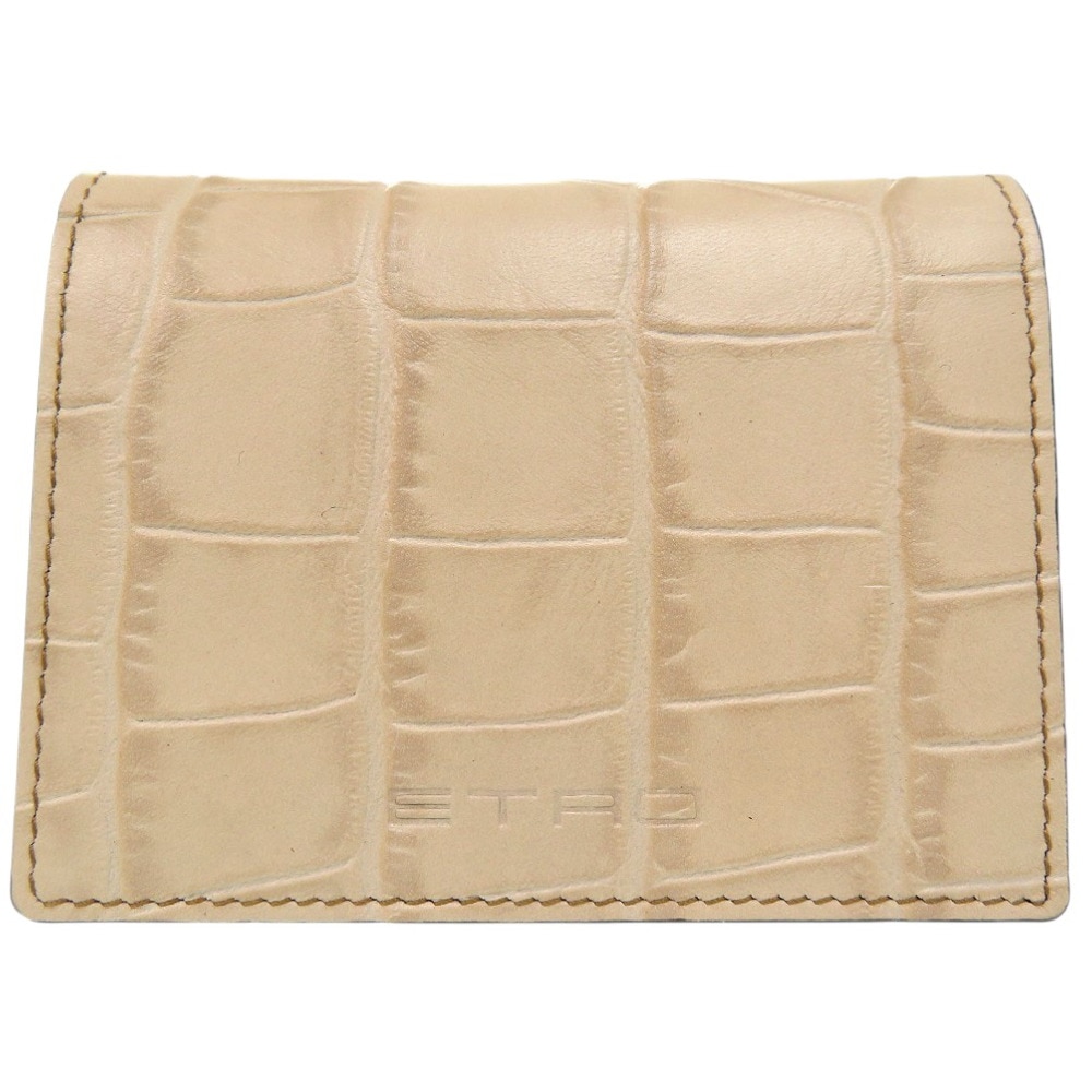 新品同様 クロコ型押し 二つ折り財布 レザー ペイズリー 二つ折り財布 レザー/レザー ベージュ 1391【中古】 レディース