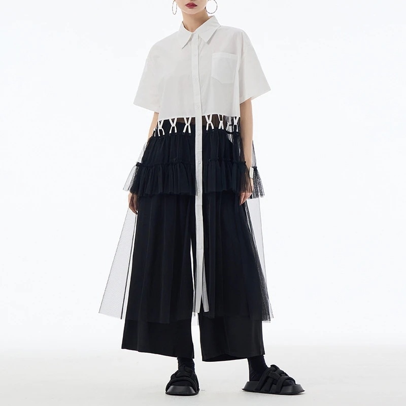 復古切り替えシャツ ワンピース半袖Aライン ロングワンピース大きいサイズ 百掛け着痩せ効果