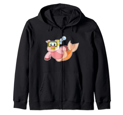 豚 ダイバー 水泳用ゴーグル スノーケル ジップパーカー