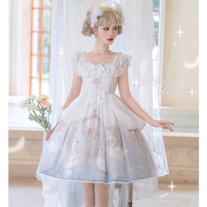 【短納期】超低価 格チュ レース 膝丈 ジャンパースカート ストラップ ドレス プリンセス フリル お姫様 ロリータドレス ゴスロリ ゴシック＆ロリータ服 ドレス ロリータ ワンピース