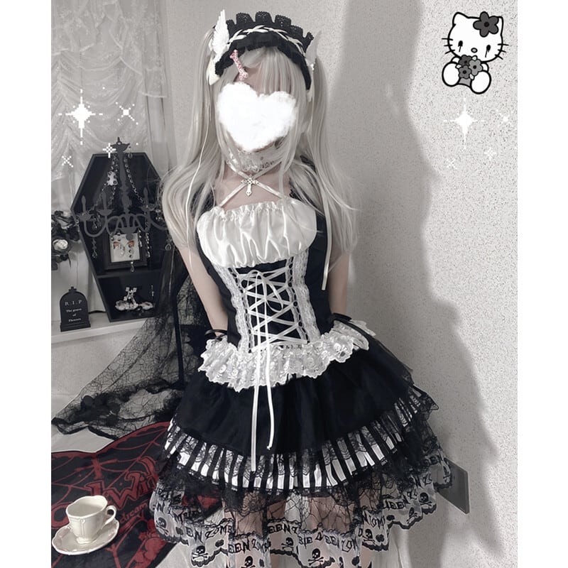 2023春新作（2点）オリジナル メイド服 リボン レース ロリータ 仮装 コスプレ S M