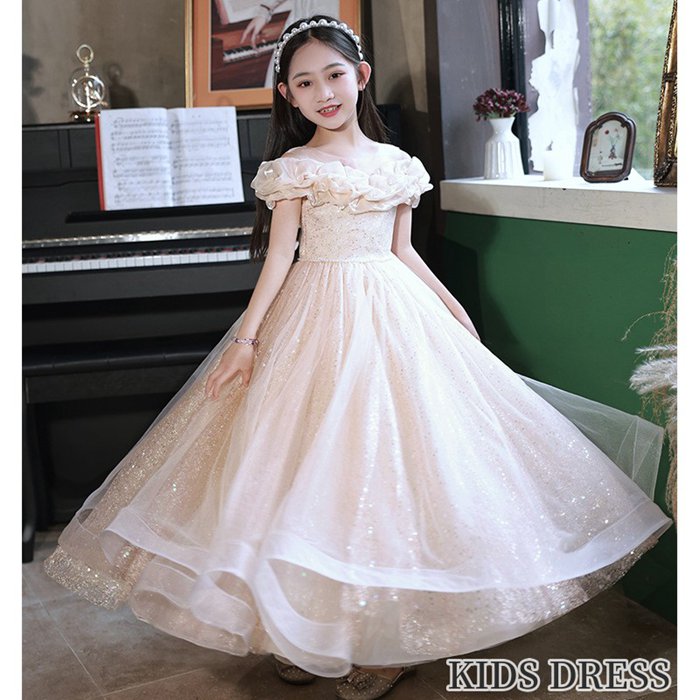 わくわくの種華やかさ溢れる子供ドレス ピアノ発表会 キッズ ロングドレス ワンピース キラキラ スパンコール チュールドレス 女の子 フォーマルドレス 子ども 誕生日 パーティードレス 結婚式 七五三