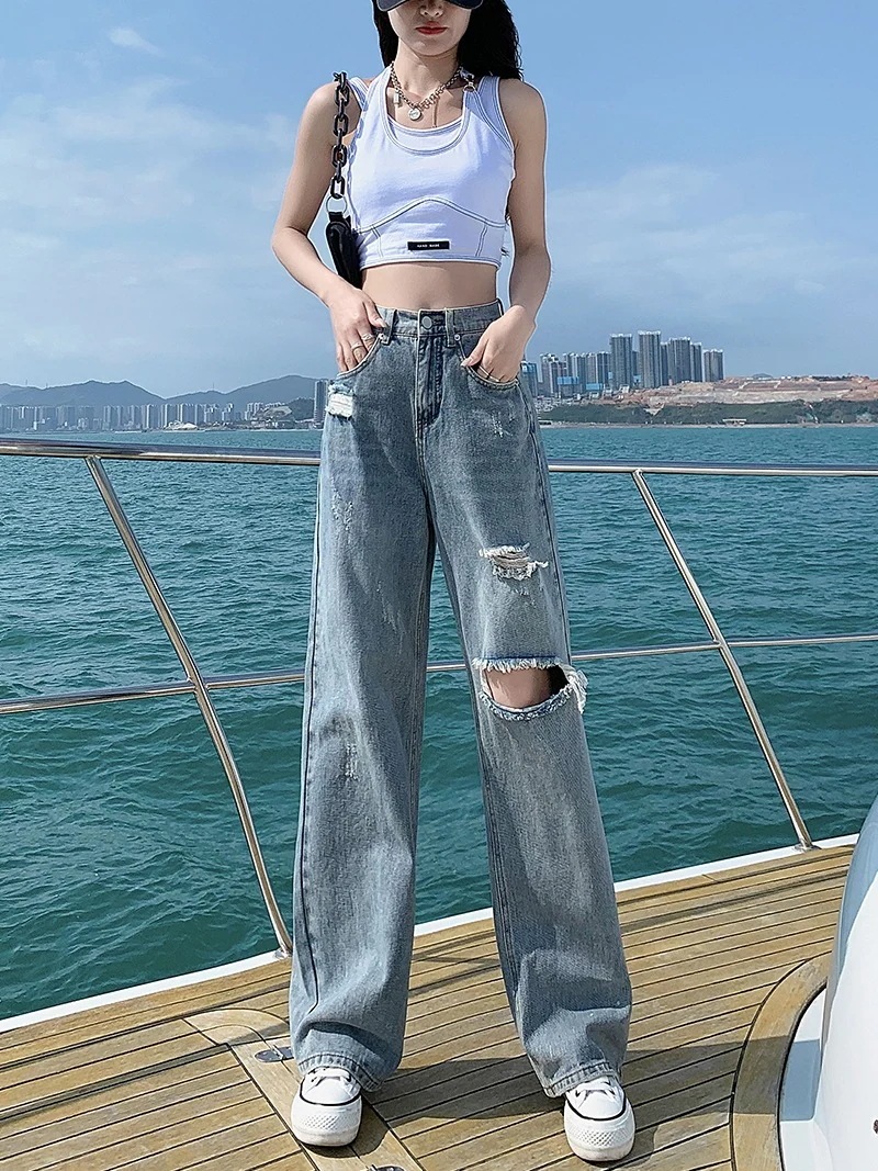 ワイドレッグジーンズ女性早春春冬春爆発モデル小さな人々が高いルlーズストレートパンツ潮インを表示します