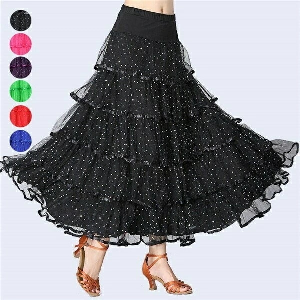 【激安開催】社交ダンス 練習着 スカート 衣装 豪華モダンなスカート スカート（単品）ステージ 舞台服 ワルツ 大きい裾 モダンダンス ウェア ピンク レッド ブルー パープル ブラック グリーン d