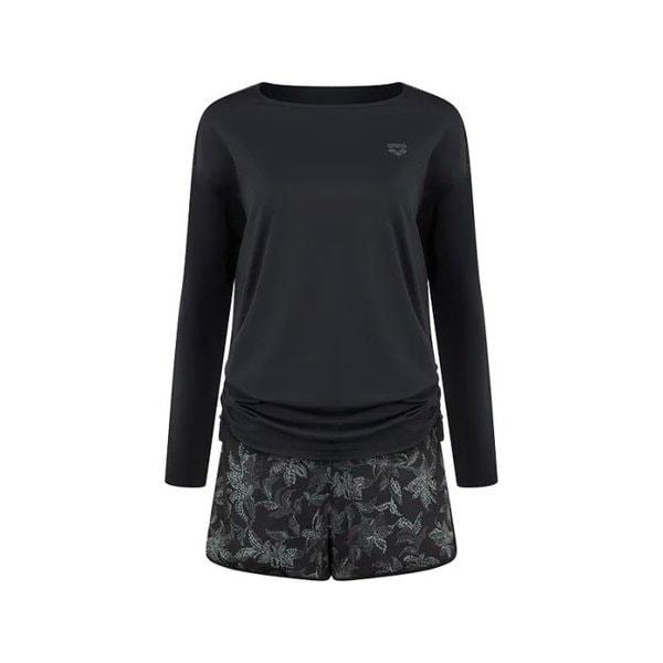 女性アリアレギュラーフィットジップアップラッシュガードセット (A6BL1PS03_BLK)