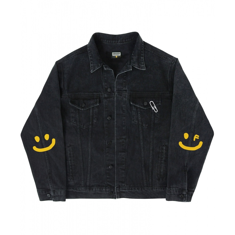 GRAVER [ユニセックス] エルボードローイングスマイルジーンズジャケット_ブラック