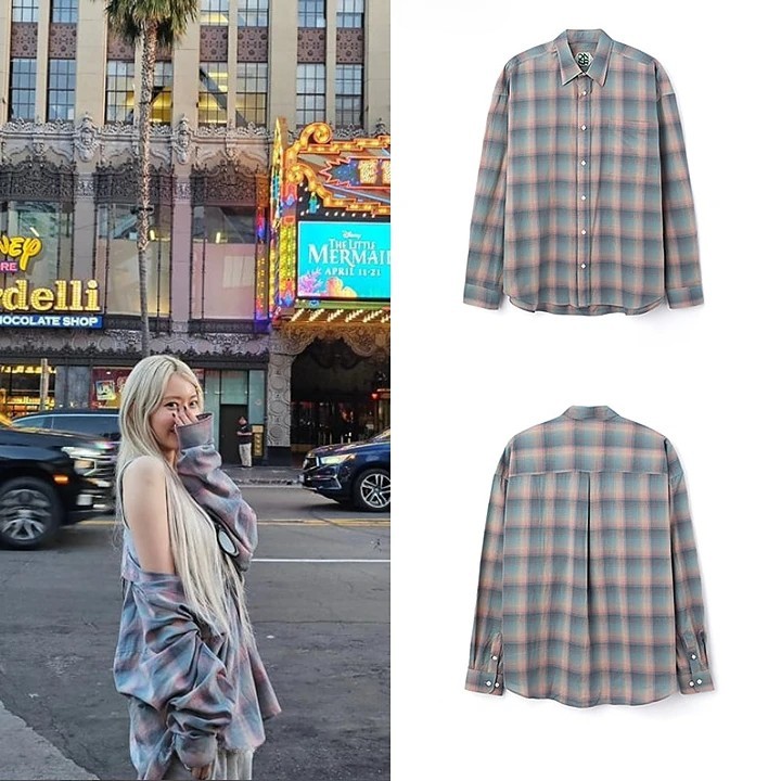 【LE SSERAFIM サクラ着用】oversize flannel check shirts pink K-POP アイドル愛用 韓国ファッション ((6/23以降順次発送))