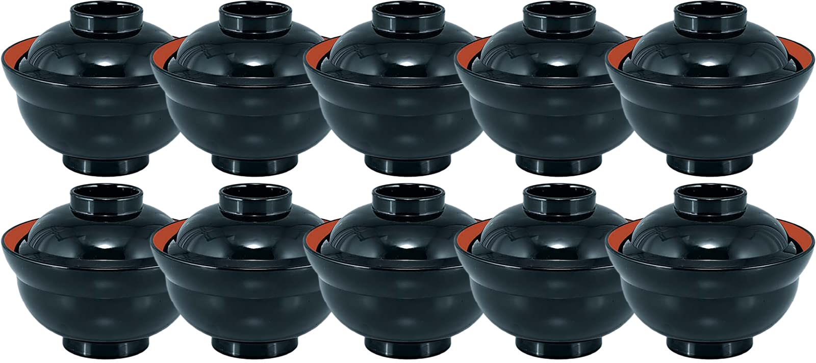 【Amazon.co.jp限定】【業務用 セット】福井クラフト 吸物椀 耐熱 日本製 食洗機対応 かがみ椀 黒内朱 小丼 4.6寸 (10客)