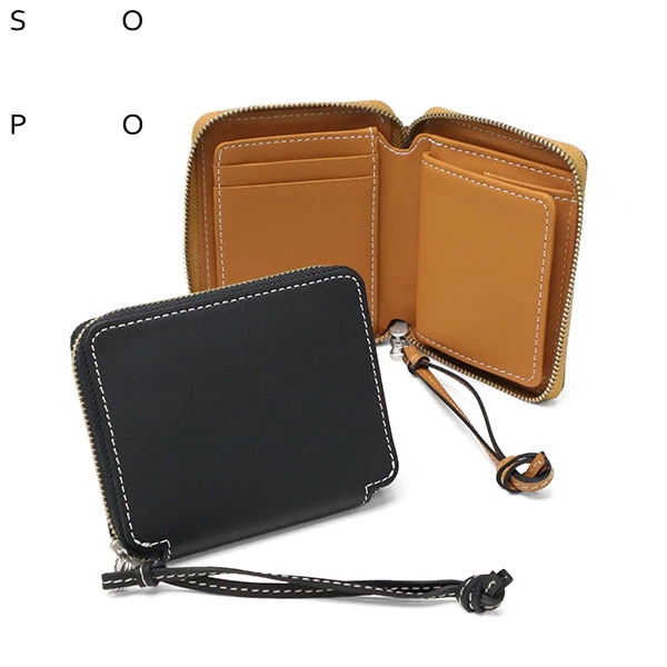 ソポ 二つ折り財布 メンズ レディース box型小銭入れ ブランド ファスナー SOPO 財布 小銭入れあり ミニ財布 本革 薄い 革 日本製 ROUND ZIP PURSE-DEG SO38