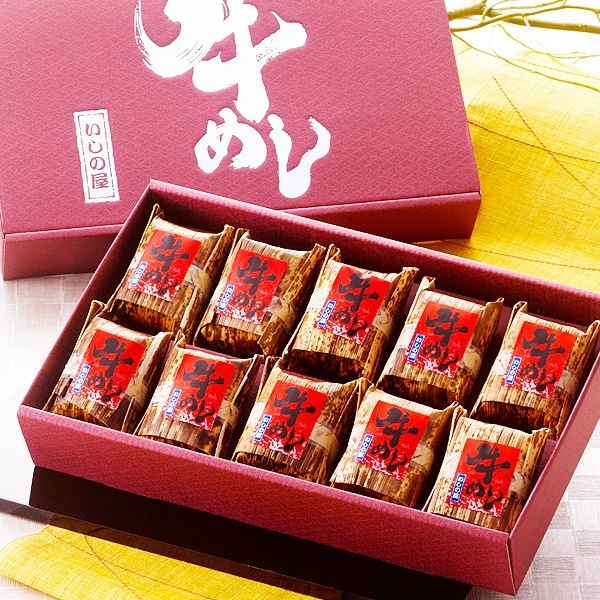 石川県いしの屋「牛めし10個入り」国産牛肉とゴボウを甘辛く味付け