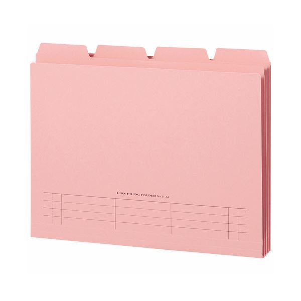 (まとめ) ライオン事務器 4カットフォルダー山付ファイル A4 ピンク No.31-4P 1パック(4冊) (×30セット)
