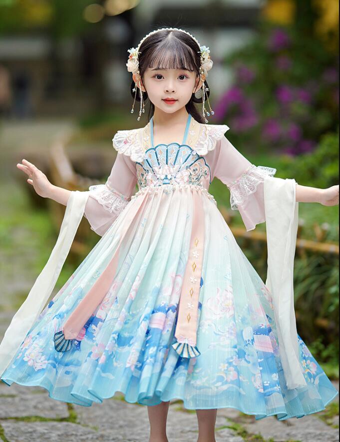 迅速な出荷 女の子 漢服 改良 チャイナドレス 七分袖 ロング丈 チャイナワンピース 漢服ドレス 華流 お姫様 コスプレ衣装 人魚姫 可愛い コスチューム キッズ 中華風 ロリータ ワンピース フリル