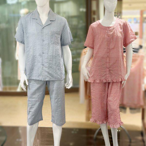 男性/女性 綿レーヨンカスミソウ柄パジャマセット (WPA7181M/WPA7181W)