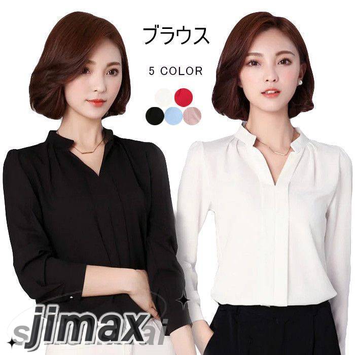 ブラウス レディース 女性用 シフォンブラウス 長袖ブラウス Vネックブラウス ライトアウター トップス 春夏 Vネック ショート丈 ビジネス ソフト 優しい肌触り 薄手 セクシー OL 20代 30
