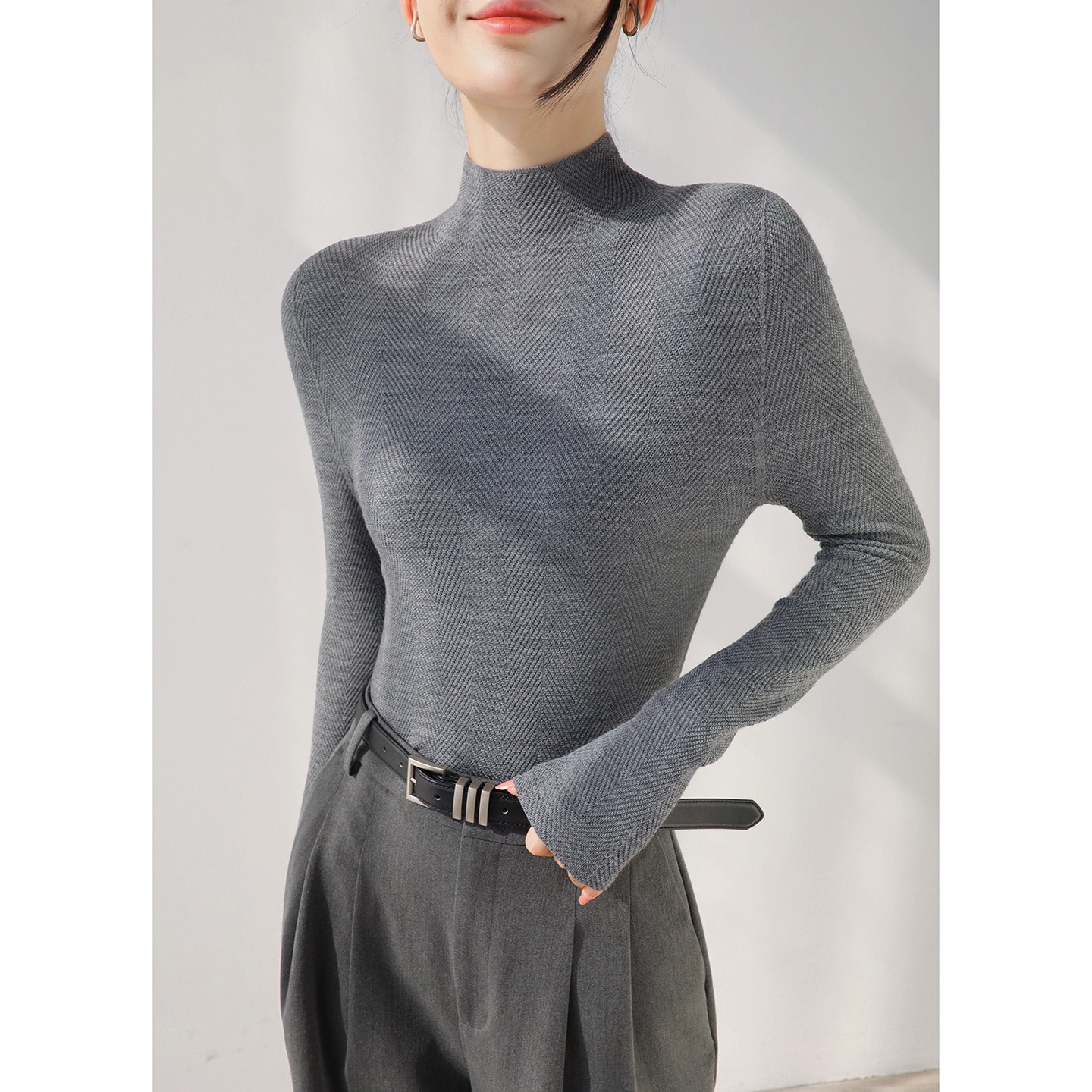 高級揚子江糸水波シームレスピュアウールニットセーター秋冬セミハイネック長袖プルオーバーベースセーター