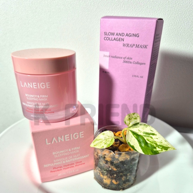 バウンシーアンドファームスリーピングマスク60ml1個 + ビーガンエフェクトスロー＆エイジング低分子コラーゲン水光ラップマスク80ml1個 +贈り物