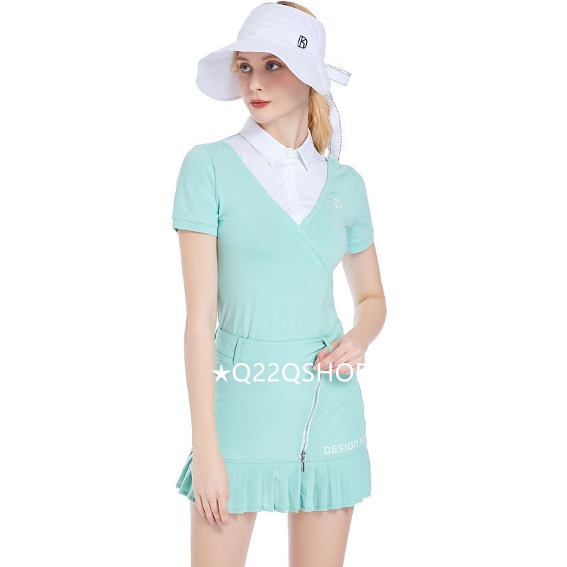 ゴルフウェア レディース スポーツウェア ゴルフスカート プリーツスカート Tシャツ 半袖 スカート 上下セット 大きいサイズ グリーン 春夏 速乾 韓国風 INS おしゃれ