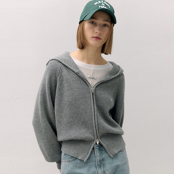 2WAY WOOL KNIT HOODED ZIP-UP GRAY