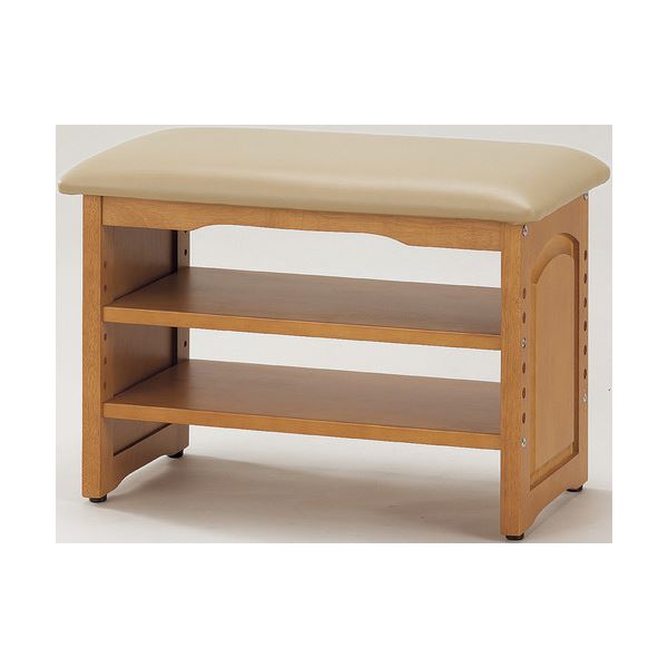 収納付き 玄関ベンチ/腰掛け椅子 (幅60cm) 木製 クッション座面 ガタつき防止付き