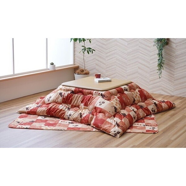 1161340250801 こたつ布団 掛敷セット 和柄 猫柄 ローズ 正方形 約190×190cm メーカー直送 6,443円
