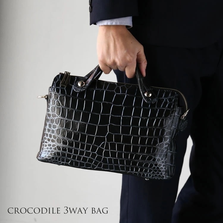クロコダイル マット 3wayバッグ ハンドバッグ 日本製 JRA センター取り 目地染め 斜め掛け ショルダーバッグ 本革 鰐革 ギフト プレゼント(06001891r)