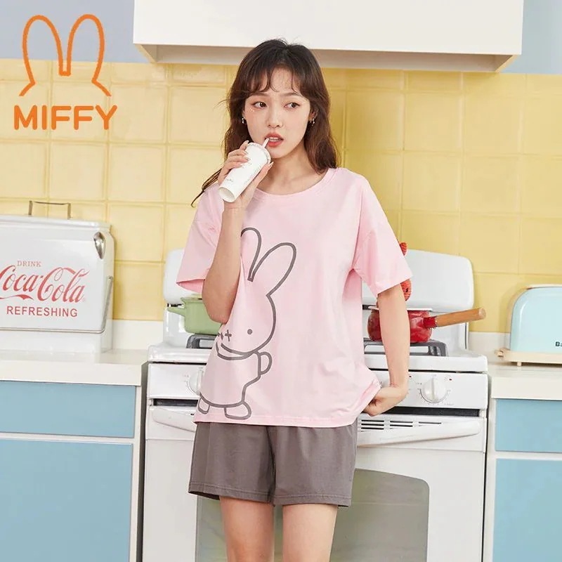 新しい ミッフィーmiffyの新しいブランドの家庭服夏はシンプルで快適な肌のパジャマは柔らかい通気性がかわいいスーツです
