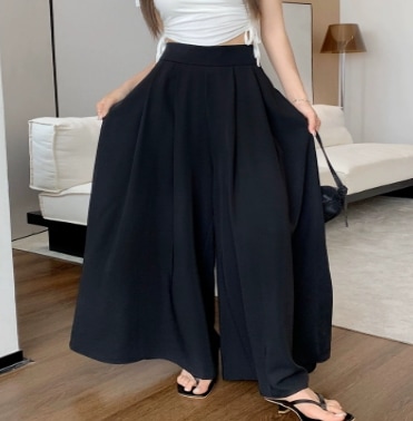 ハイウエスト ワイドパンツ プリーツ ボトムス ガウチョパンツ ロング丈 ワイド ガウチョ プリーツ チュール シフォン ウエストゴム 伸縮性 薄手 かわいい 大人可愛い きれいめ シンプル 大人