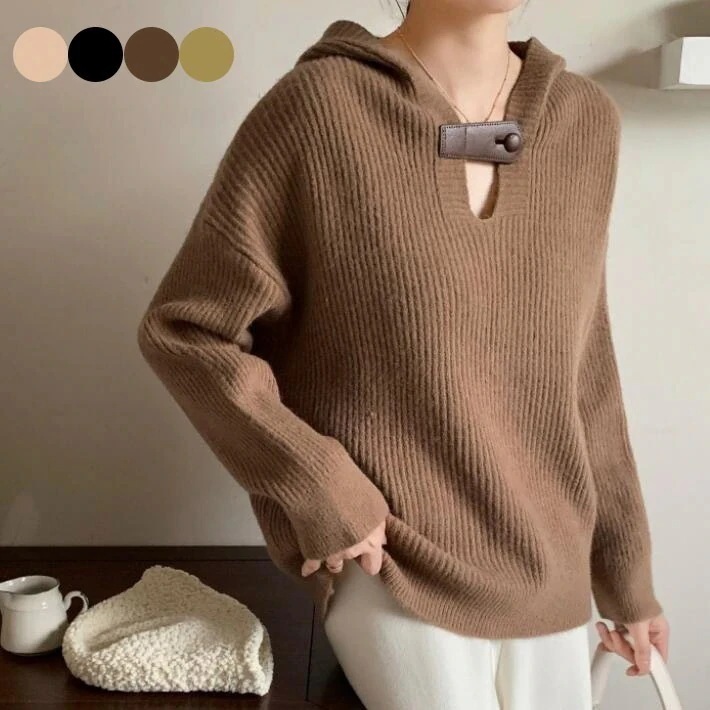 ニット レディース フード付き リブニット トップス パーカー風 セーター ドルマン オーバーサイズ 長袖 ゆったり