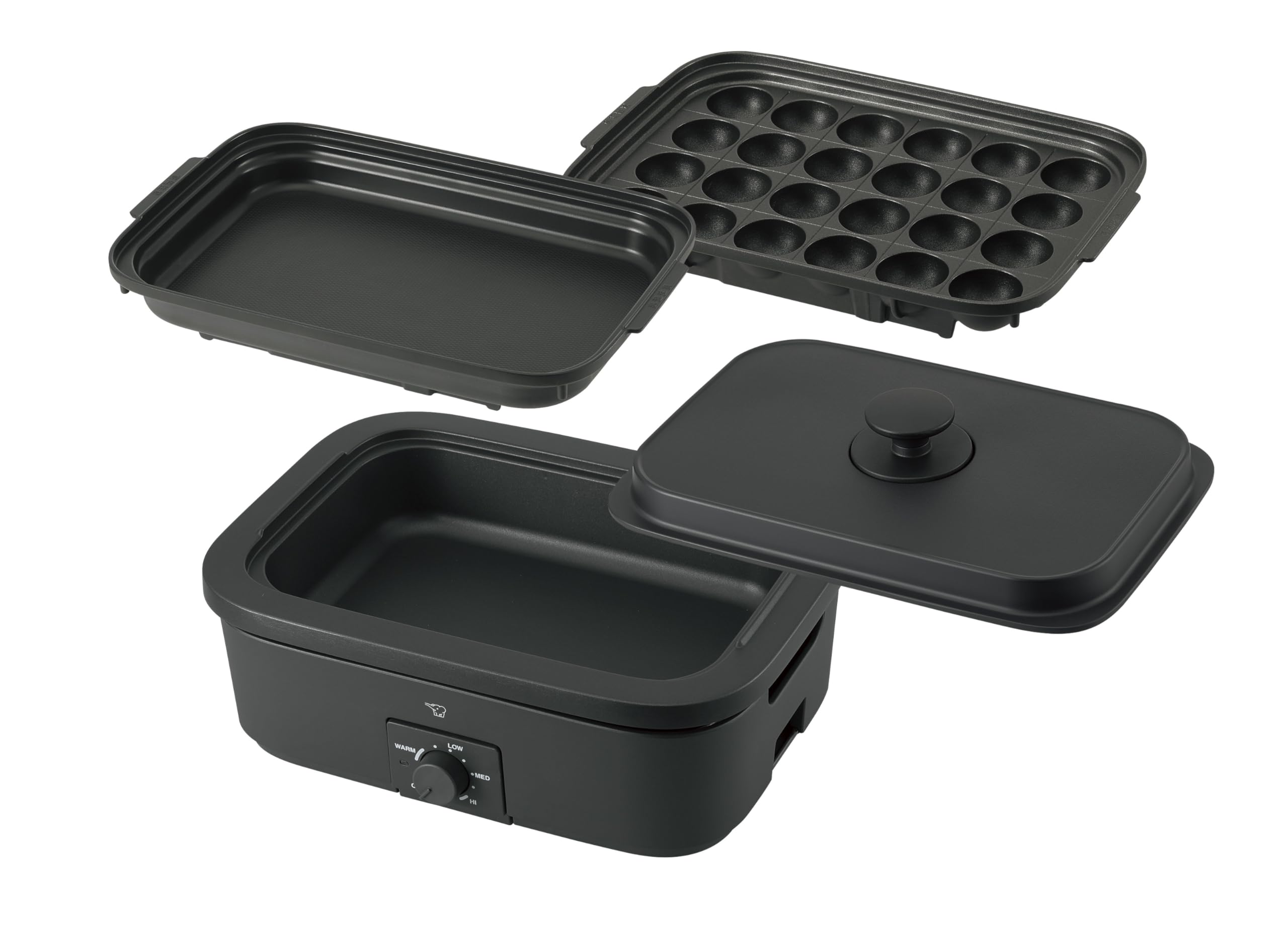 象印マホービン デイリーコンパクトプレート 3枚タイプ 深なべ 平面プレート たこ焼きプレート 無水調理 コンパクト ブラック EJ-DE30-BA