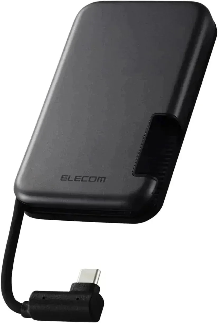 エレコム 外付けSSD 500GB USB3.2(Gen2) Type-C ケーブル一体型 iPhone15 / 15Pro 対応 ESD-EPB0500GBK