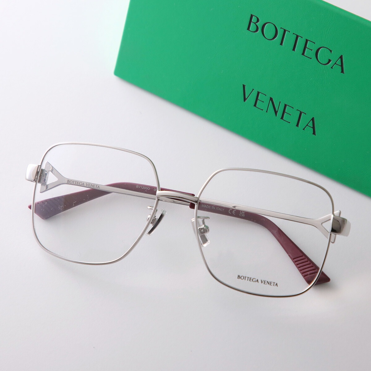BOTTEGA VENETA ボッテガヴェネタ メガネ BV1200O メンズ ウェリントン型 メタルフレーム クリングスタイプ 003/SILVER-SILVER-TRANSPARENT