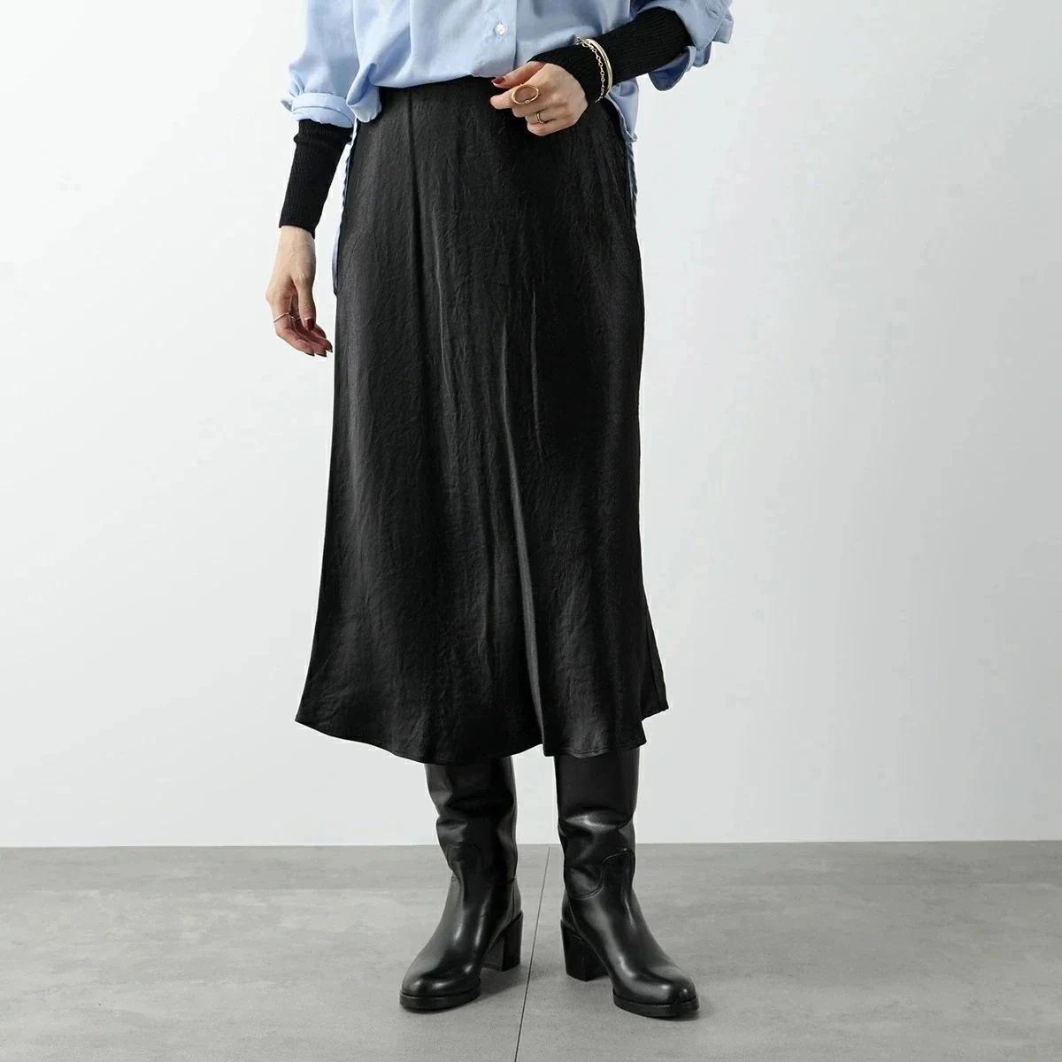 MAX MARA LEISURE マックスマーラ レジャー スカート ALESSIO レディース サテン フレア ミディ丈 007/Nero 【mega】