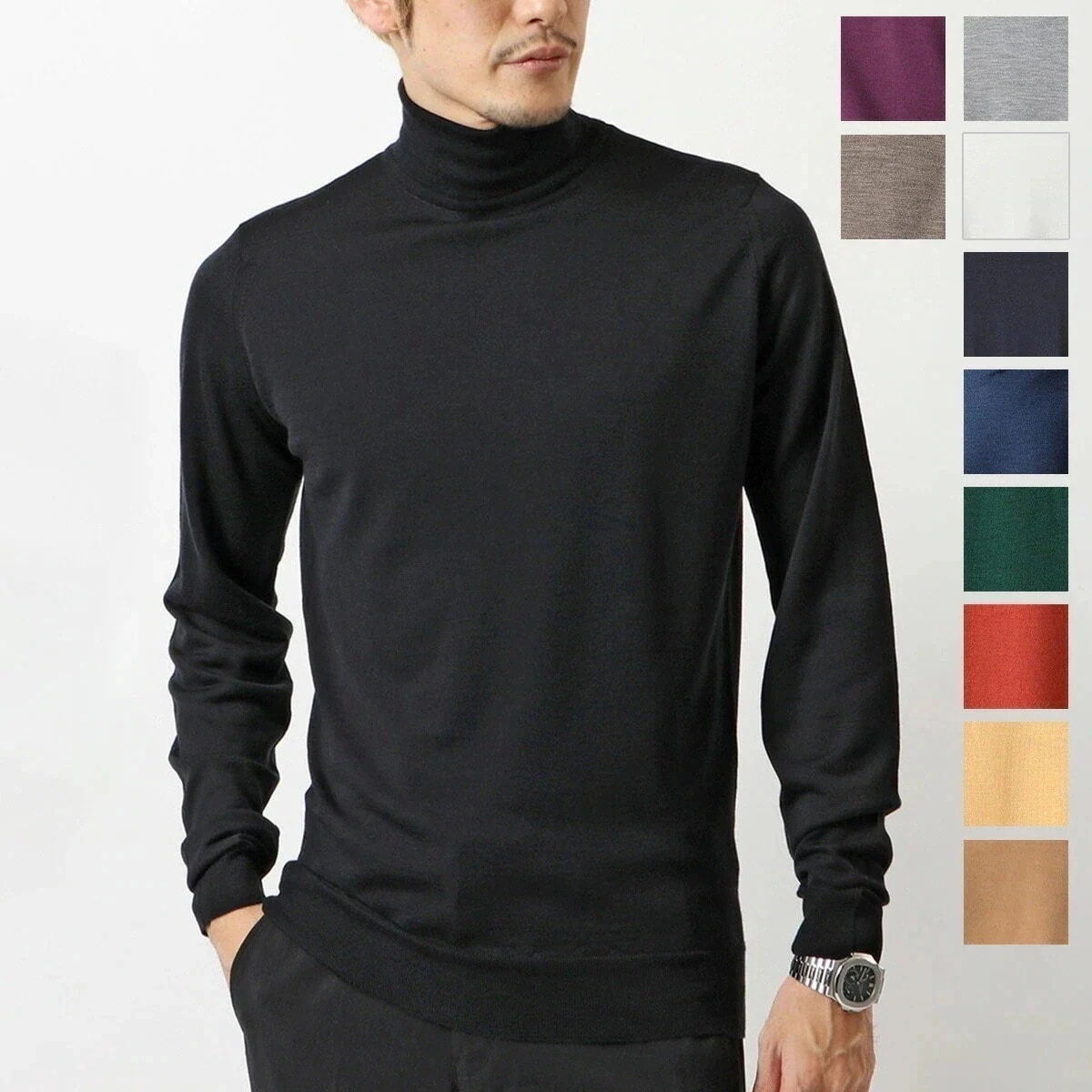 JOHN SMEDLEY ジョンスメドレー ニットトップス CHERWELL STANDARD FIT メンズ メリノウール タートルネック ハイゲージ 無地
