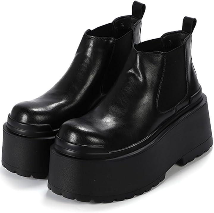 メンズ ショートブーツ 厚底 ダービーブーツ スタイリッシュ カジュアル 8cm お洒落 シンプル(ブラック, 26.0 cm)