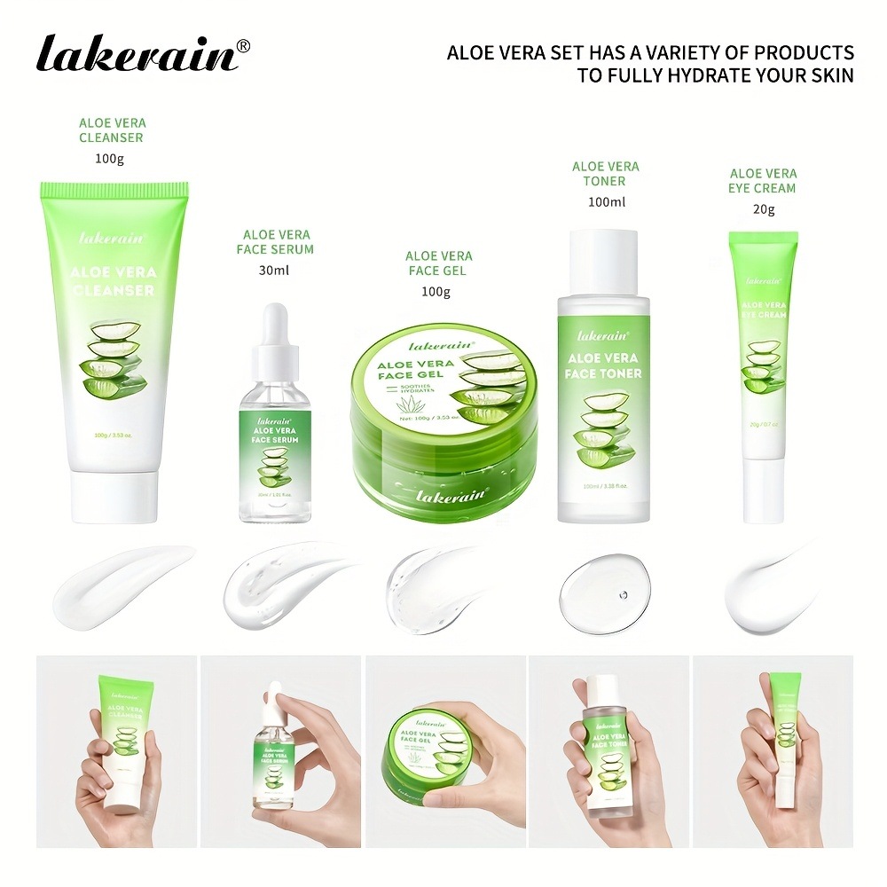 Lakerain Aloe Vera スキンケアセットクリーナートナーフェイシャルセラムアイクリームフェイシャルジェル保湿深部栄養を含みます