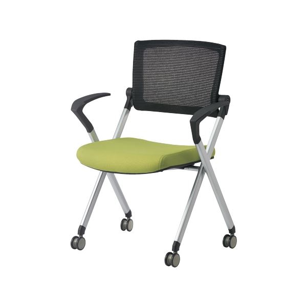 ジョインテックス 会議椅子(スタッキングチェア/ミーティングチェア) 肘付き/キャスター付き GK-A90SM グリーン (完成品)