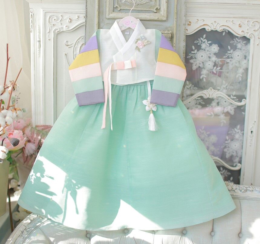 子供用 チマ チョゴリ 女の子用 可愛い系 薄緑色 ライト グリーン 1号-10号