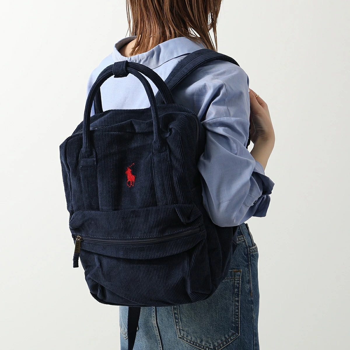 Polo Ralph Lauren ポロ ラルフローレン バックパック 9AR100 レディース ポニー刺繍 コーデュロイ リュック 鞄 BCV/NEWPORT-NAVY