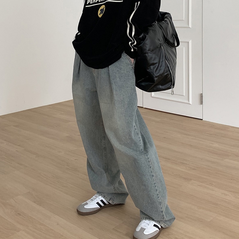 [UNISEX] ワンタックワイドデニムパンツ