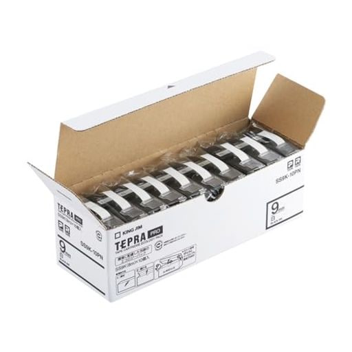 キングジム 【純正】 テプラPROテープカートリッジ エコパック10個入 9MM 白ラベル/黒文字 長さ8M SS9K-10PN