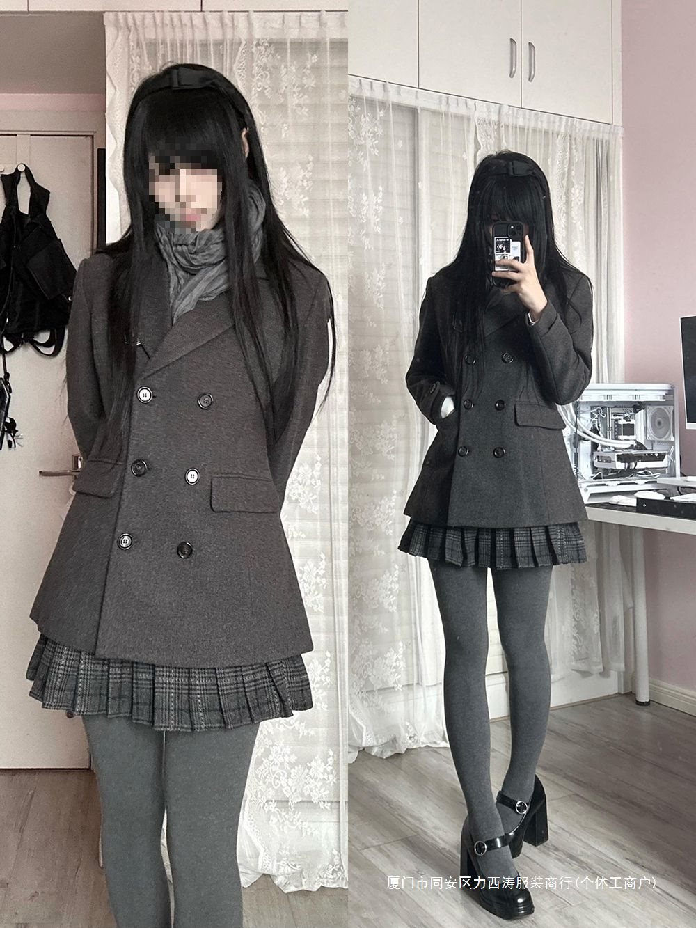 制服ウールコートチェック柄スカートスーツカレッジスタイルニッチデザイン肥厚ウールコート冬