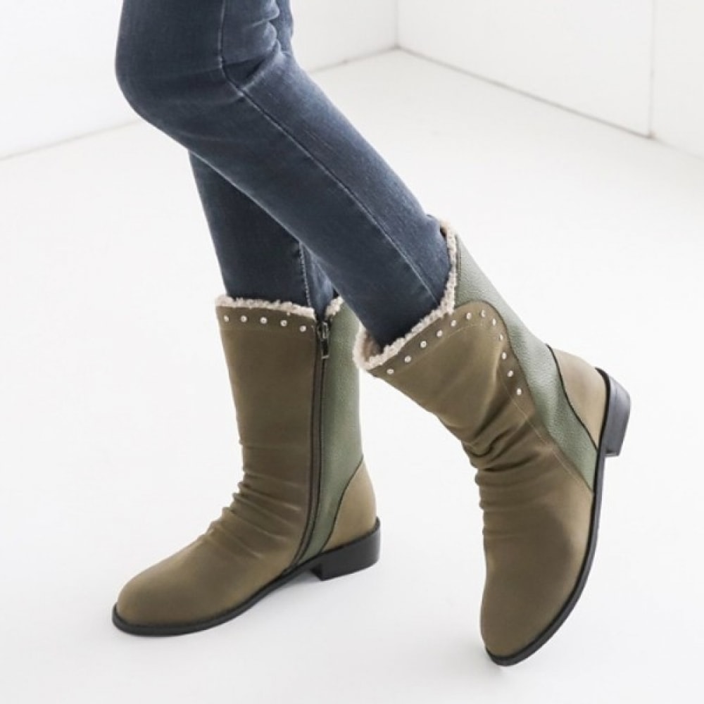 (ニナスパリ) インナーファー付きツートンレザーミドルブーツ