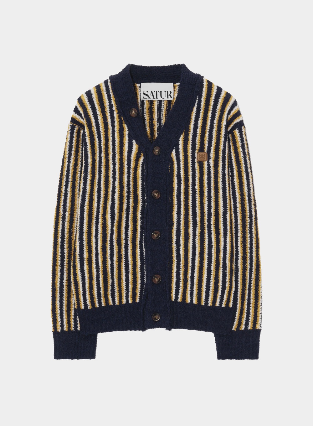 【SATUR】 FARO OVER SIZE WOOL BLEND STRIPE CARDIGAN : SUNSET NAVY