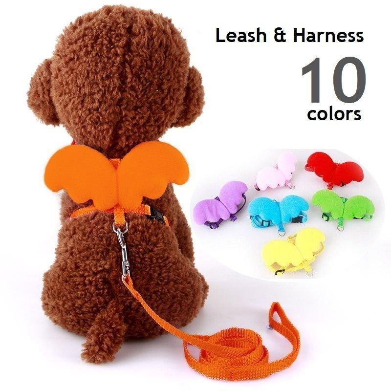 【団体購入価格（10個）】リード ハーネス セット 猫 犬 小型犬 リーシュ 胴輪 天使の翼 羽 お散歩 お出掛け 可愛い ユニーク エンジェル 黄 赤 青 緑 紫