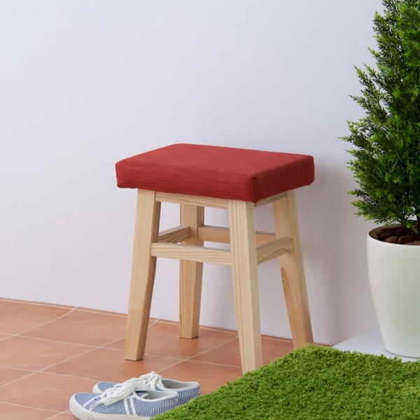 スツール 椅子 かわいい インテリア 小型 リビング 玄関 おしゃれ 北欧 天然木 木製 クッション座面 オシャレ ベージュ 茶色 赤 青 腰掛け
