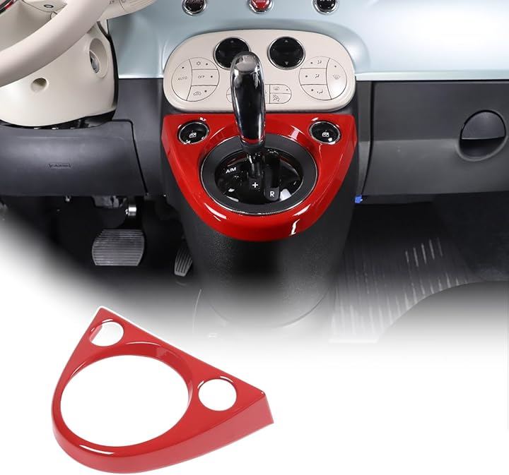 フィアット 500 2011年～現行専用 ギアシフトカバー ボタンステッカー センターコンソールパネル ギアシフトフレーム フレームステッカー スイッチパネル 保護カバー (レッド)