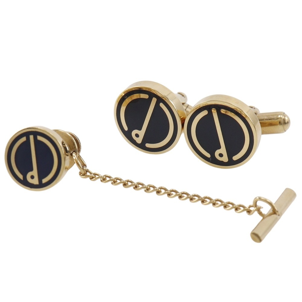 タイタックセット カフス 金メッキ 黒 メンズ 中古品